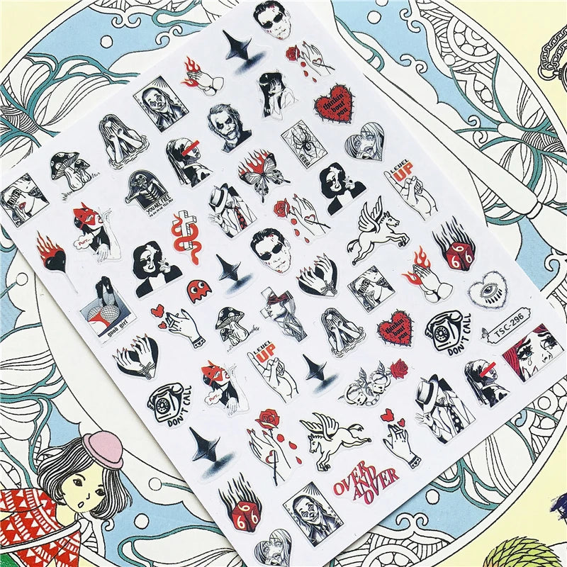 MG201011-38 WG661 Skull head snake sexy woman  3D Back glue Nail Art Stickers Decals Sliders Nail ornament decoration