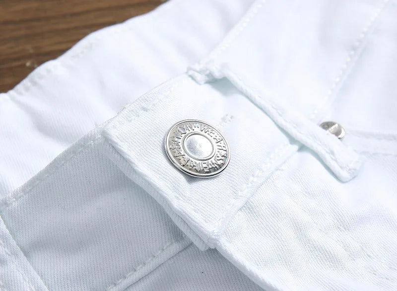 Broken Coated Ripped Jeans Herren Hochwertige Baumwollhose Reißverschluss BIKER Jeans Cowboy Denim Hose Schwarz Weiß Patchwork