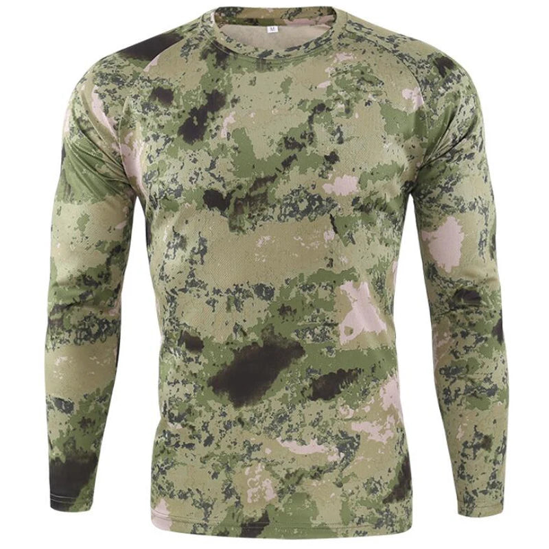 New Long Sleeve T shirts Men Outdoor Tactical Training Camouflage T-shirt Quick Dry Camo Tshirt Hunting Hiking Camping Tee Shirt