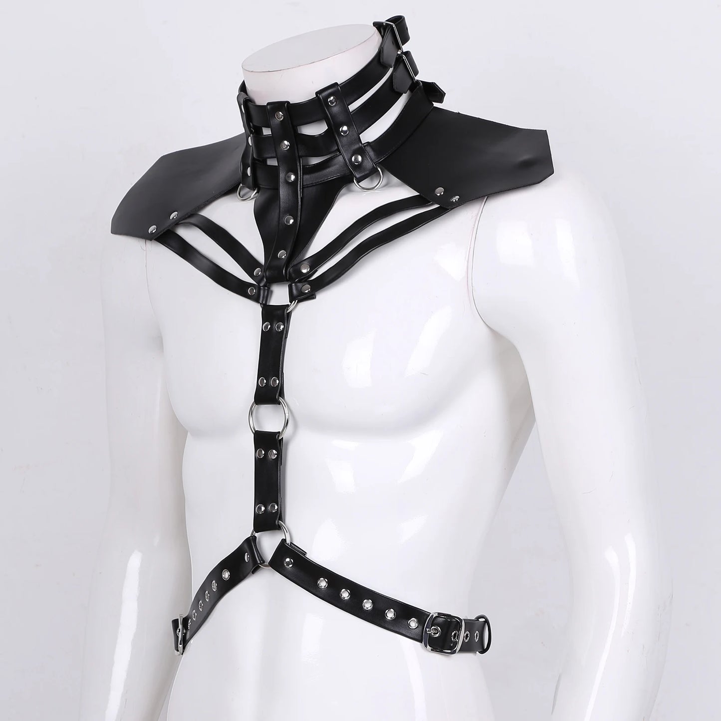 Chest Harness Belt Mens Lingerie Rivet Halter High Neck Strappy Shoulder Faux Leather O-ring Waist Strap Harness for Nightclub