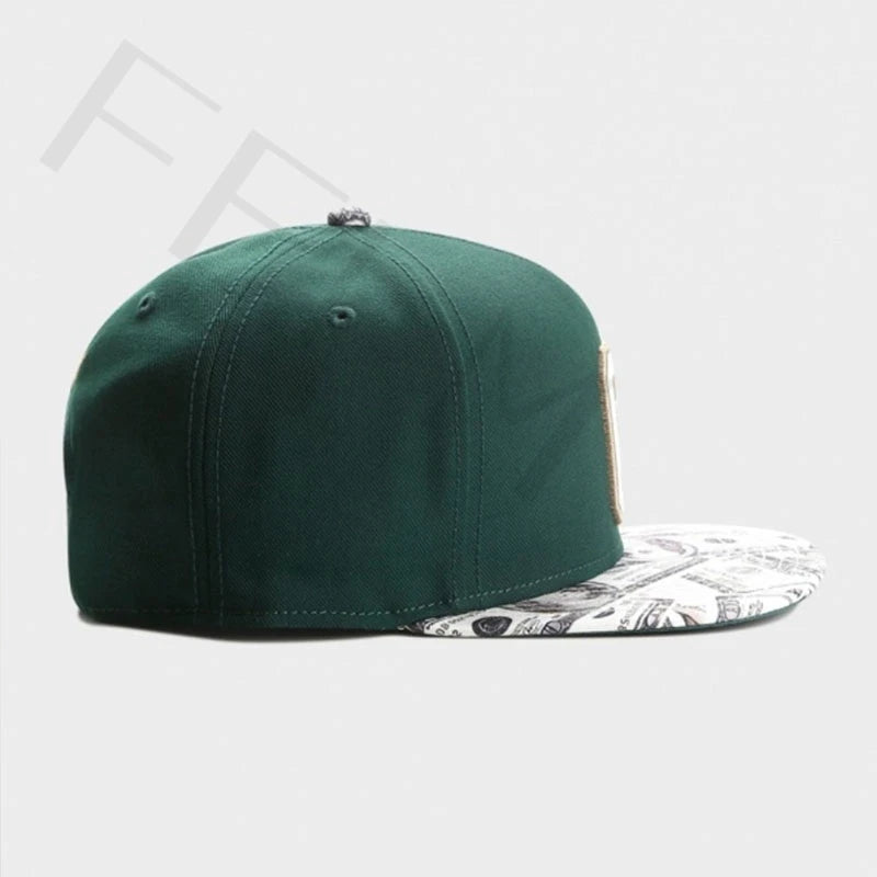 FEI M Fashion GLD CEE BENJAMINS Verstellbare Snapback-Kappe, grüner Buchstabe C, Baseballkappe für Erwachsene, lässig, Sport, Sonne, Basketballmütze, 5