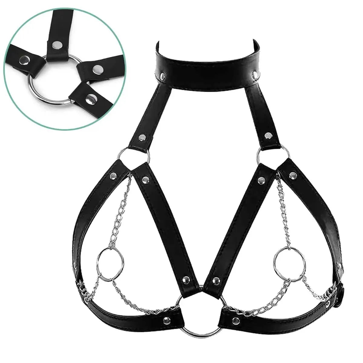 BDSM Fetish Leather Body Harness for Women Couples Bondage Collar & Chain Belt ODM Comfortable Daily Use 3D Embroidery