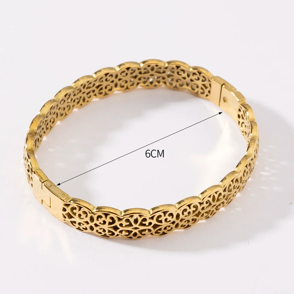 2025 Vintage Gold Plated Stainless Steel Bracelet Luxury Exquisite New African Wedding Bangle for Bride Engagement