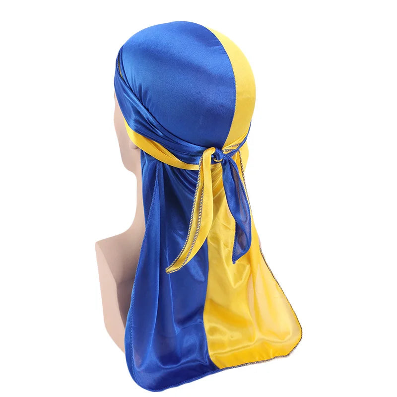 Durag mit langem Schwanz, seidiger Schal, muslimischer Doo Rag, Piratenhut, Durag, Chemo-Mütze, Totenkopfhut, Turban-Haarband, Bandanas, 18 Farben zur Auswahl
