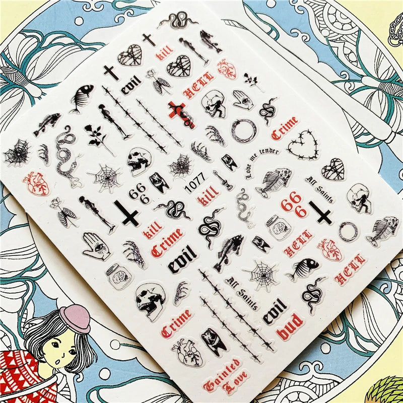 MG201011-38 WG661 Skull head snake sexy woman  3D Back glue Nail Art Stickers Decals Sliders Nail ornament decoration