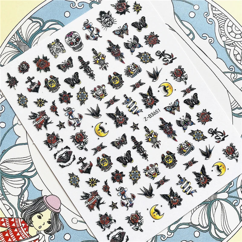 MG201011-38 WG661 Skull head snake sexy woman  3D Back glue Nail Art Stickers Decals Sliders Nail ornament decoration