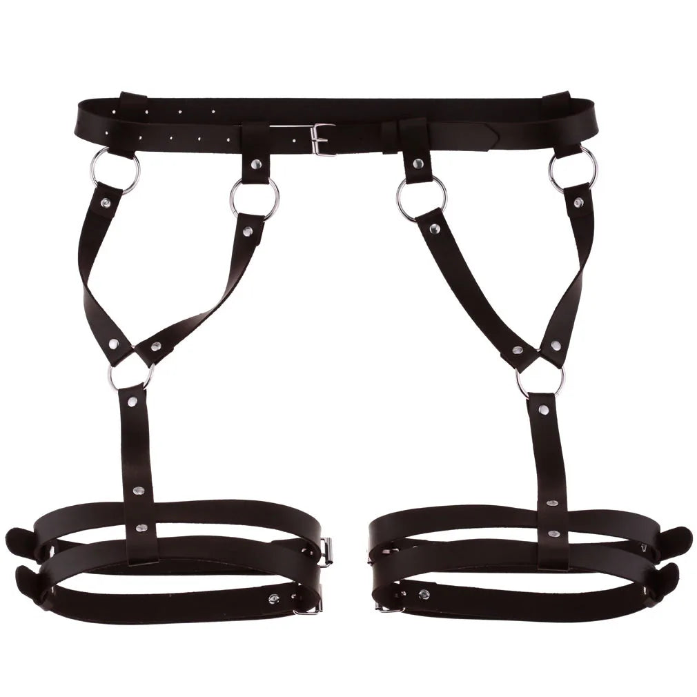 Sexy PU Leather Leg Sword Garter Body Bondage Belts for Women Black Harness Belt Waist Strap Punk Gothic Clothes Lingerie