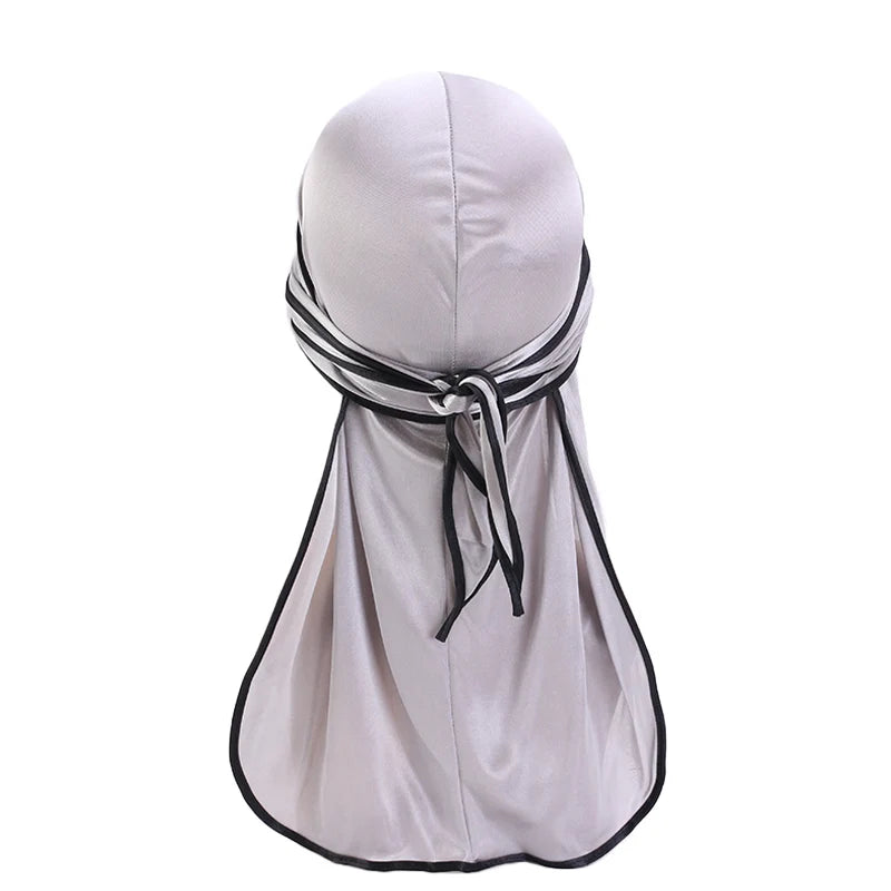 Durag mit langem Schwanz, seidiger Schal, muslimischer Doo Rag, Piratenhut, Durag, Chemo-Mütze, Totenkopfhut, Turban-Haarband, Bandanas, 18 Farben zur Auswahl