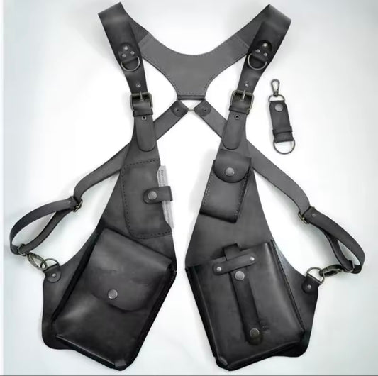 Leather  Chest Harness Bag  Tactical Crossbody  Holster Vest (Unisex)