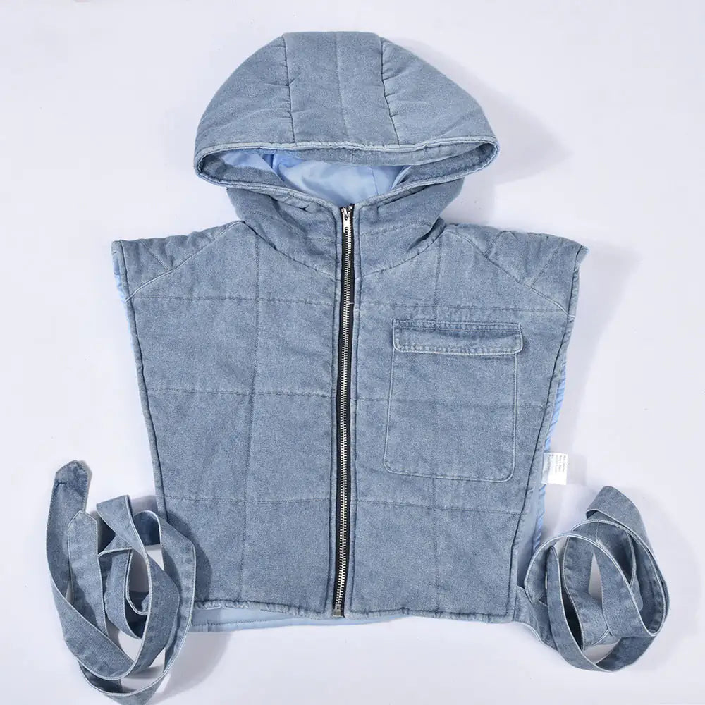 Hooded Denim Vest Jacket