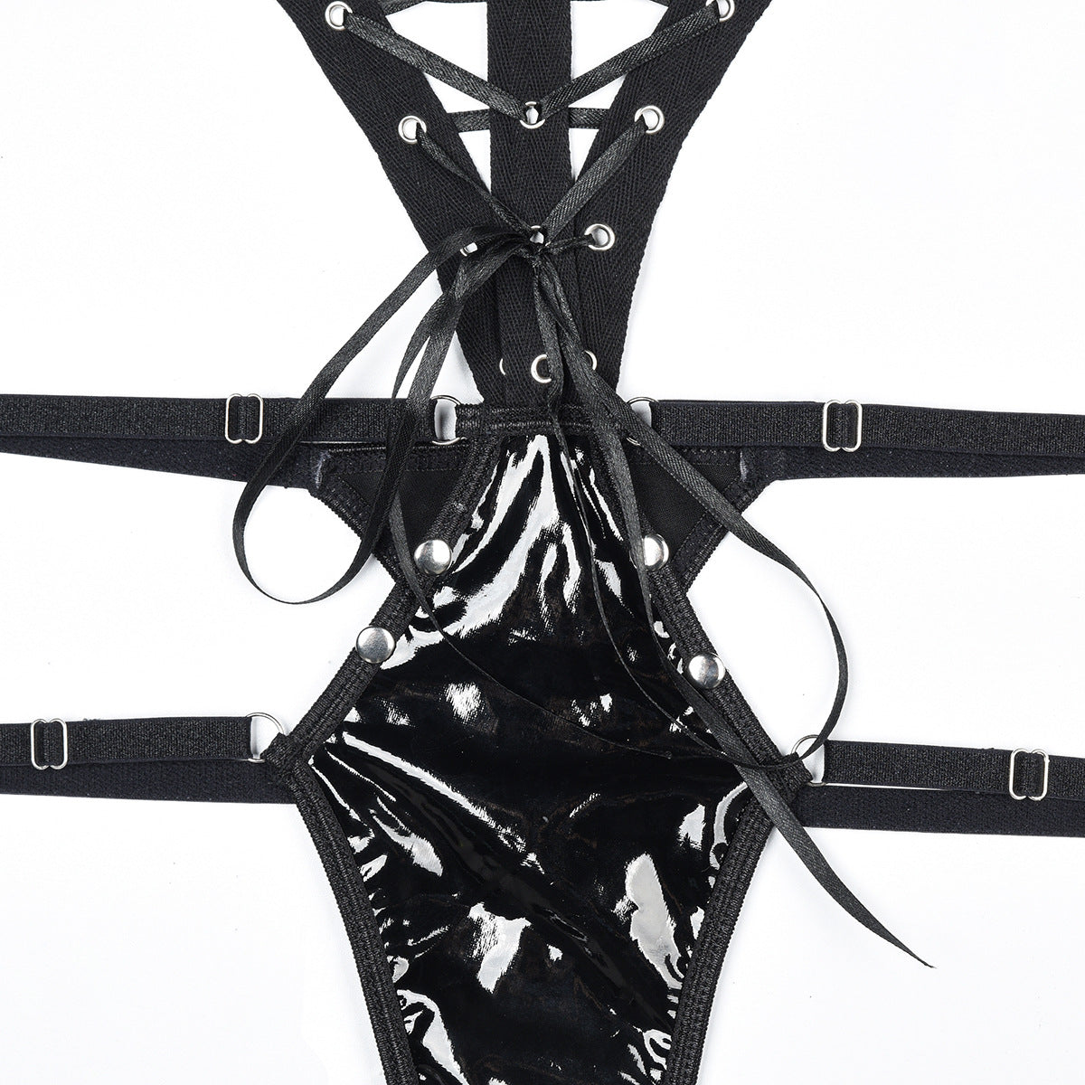 Women Sexy PU Strappy Bodysuits Bodycon Hot Catsuits Hollow Solid Rompers Fashion Erotic Faux Leather One Piece Onesie