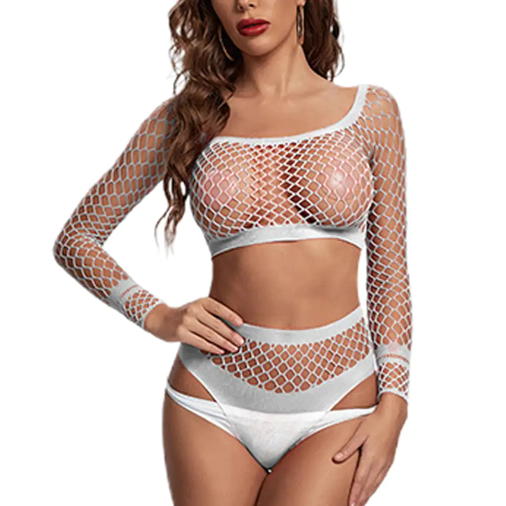 Sexy Damen Langarm Mesh Dessous Set