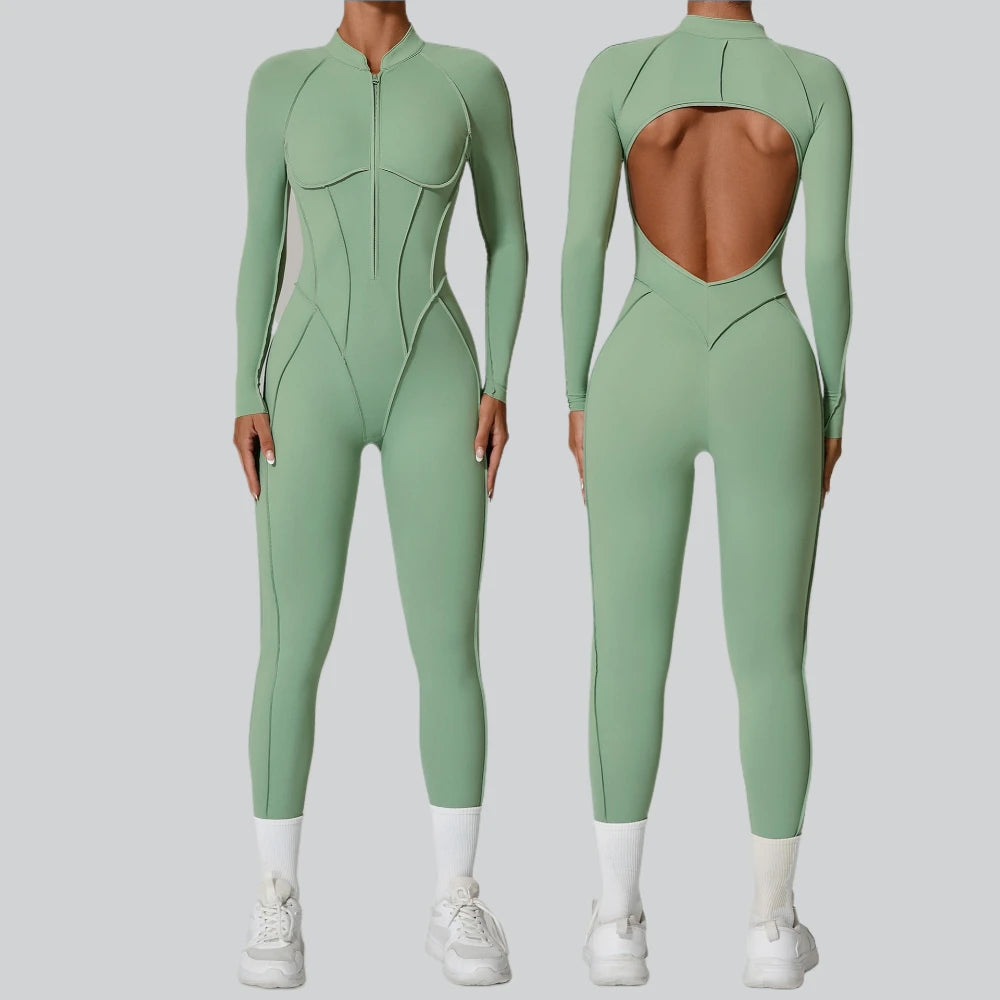 Women's Tracksuit Gym Workout Sports Clothes Outfit Zipper Jumpsuit Yoga Fitness Overalls Set Open Back Bodysuits Suit for Women