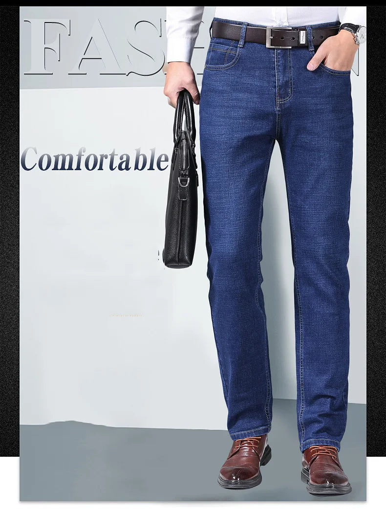Men Fashion Straight Jeans Men New Stretch Slim Fit Pants Comfortable Soft Business Denim Trousers Male Brand Clothing