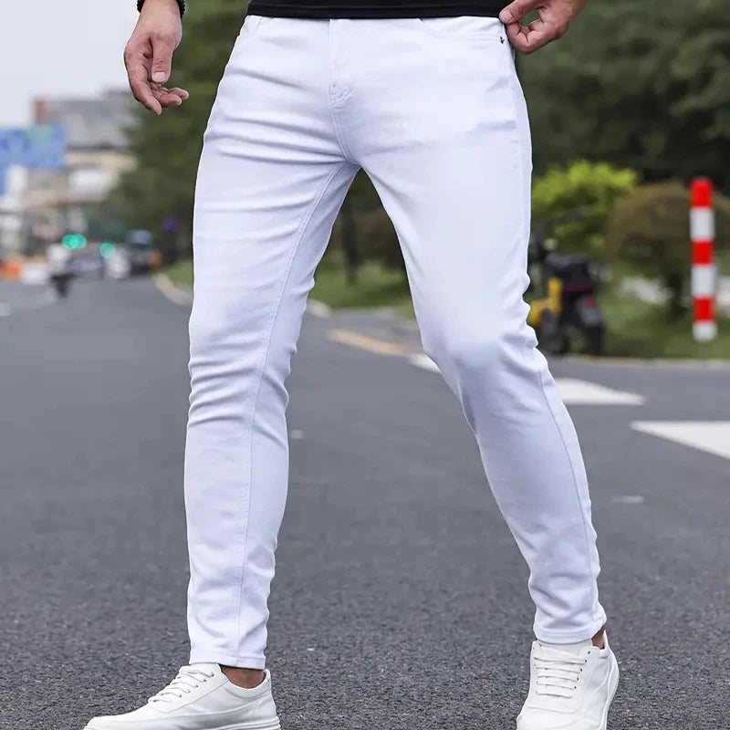 Mens Jeans Slim Fit Quality Gray Casual Male Jeans Pants Skinny Fit Men Pants Hip Hop Streetwear 98% Cotton Denim Trousers