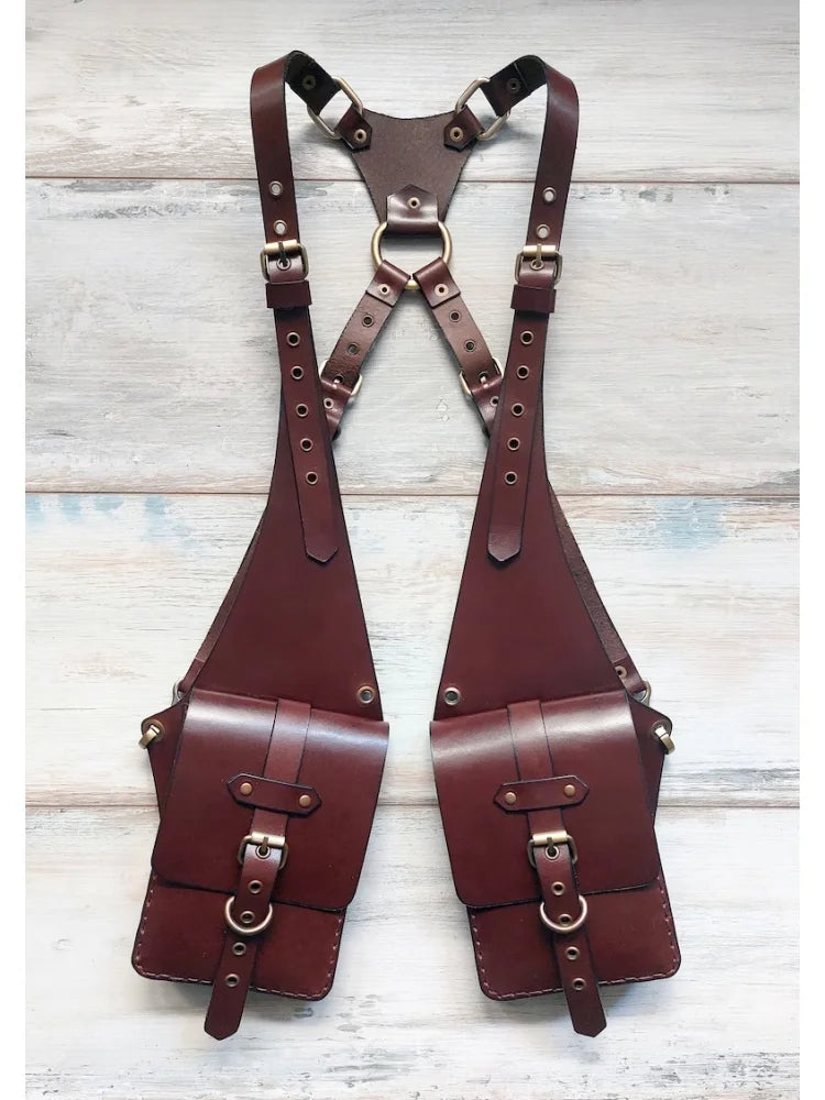 Medieval Steampunk Leather Shoulder Harness Holster Bag Vintage Phone Case Cover Pocket Cosplay Costume Wallet Purse Pouch