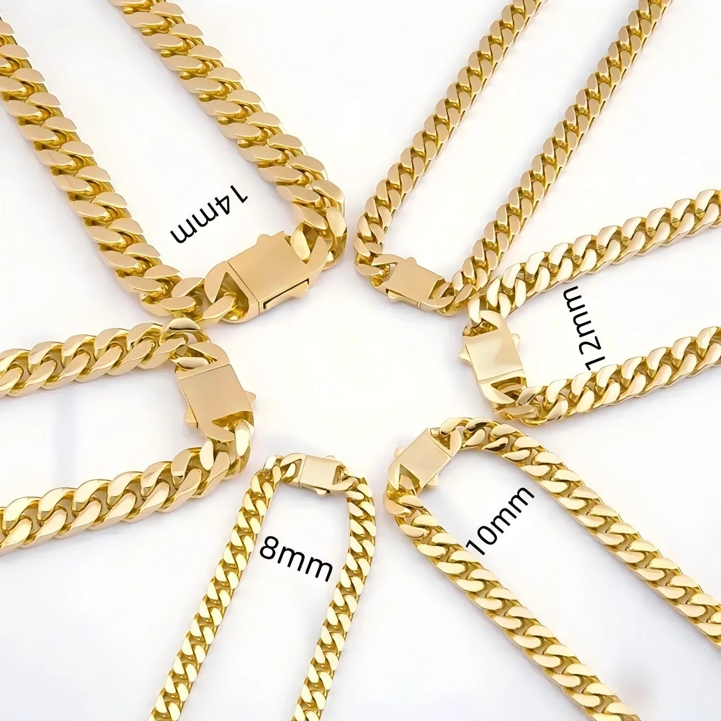 Stainless steel, 12mm gold-plated, necklace and hip-hop bracelet kit from the Cuban chain in Miami, gifts for men and women