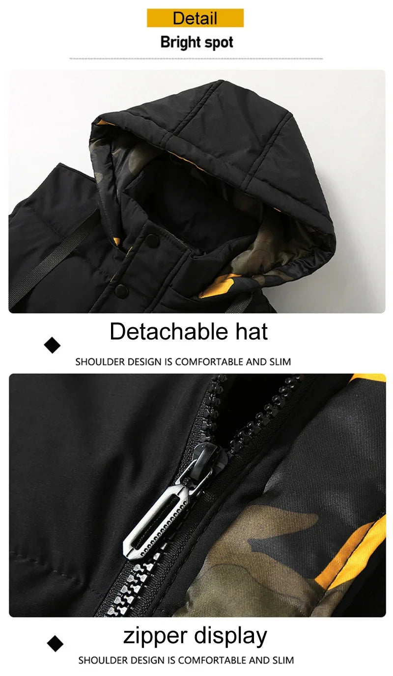 Weste für Herren, Baumwolle, warm, ärmellos, Mantel, Mütze, abnehmbar, gepolstert, Winterweste, Arbeitskleidung, männlich, hochwertige Kleidung, 5XL