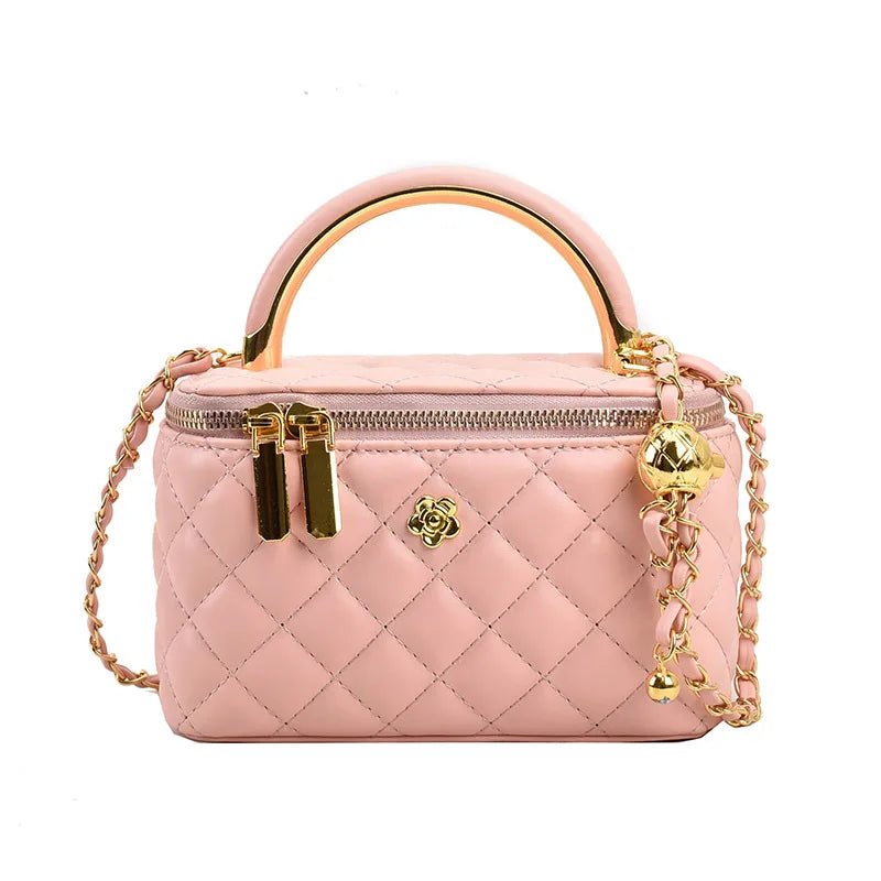 Quilted Shoulder Bag for Women PU Leather British Style Handbag Ladies Chain Crossbody Bags Female Small Square Pocket