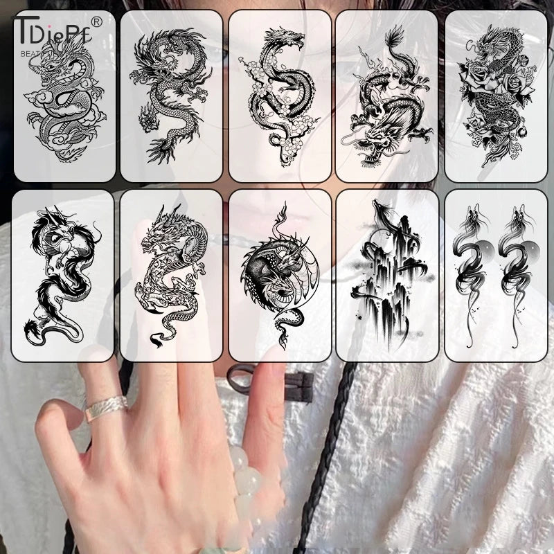 1pc Dragon Tattoo Sticker Realistic Dragon Fake Tattoo Stickers For Men Boys Kids 3D Dragon Temporary Tattoos Washable Tattoos