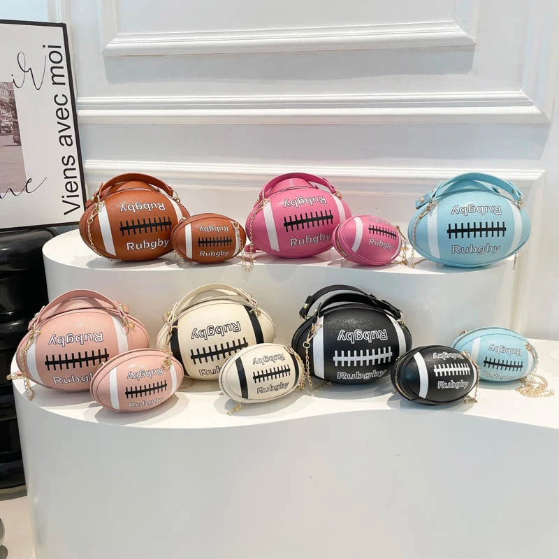 Women's American Rugby Style Crossbody Bag Fashion Large Letter Chain Ball Small Round Bags Daily Novelty Commuting Handbags