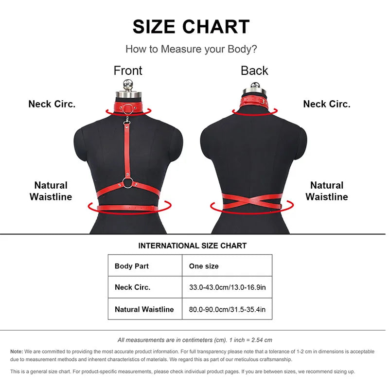Red Leather Collar Adjustable Waist Cinching Strap Punk Gothic Style Women's Belt Sexy Accessory Adult Sexual Restraint Sling