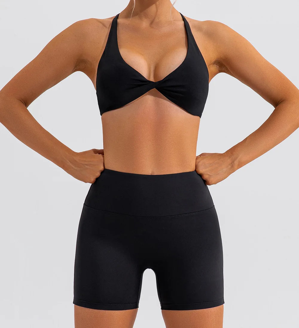 Sexy Gym Yoga Set Women Summer Seamless Sports Suits Fitness Workout Clothes Women's Tracksuits Sports Bra High Waist Shorts