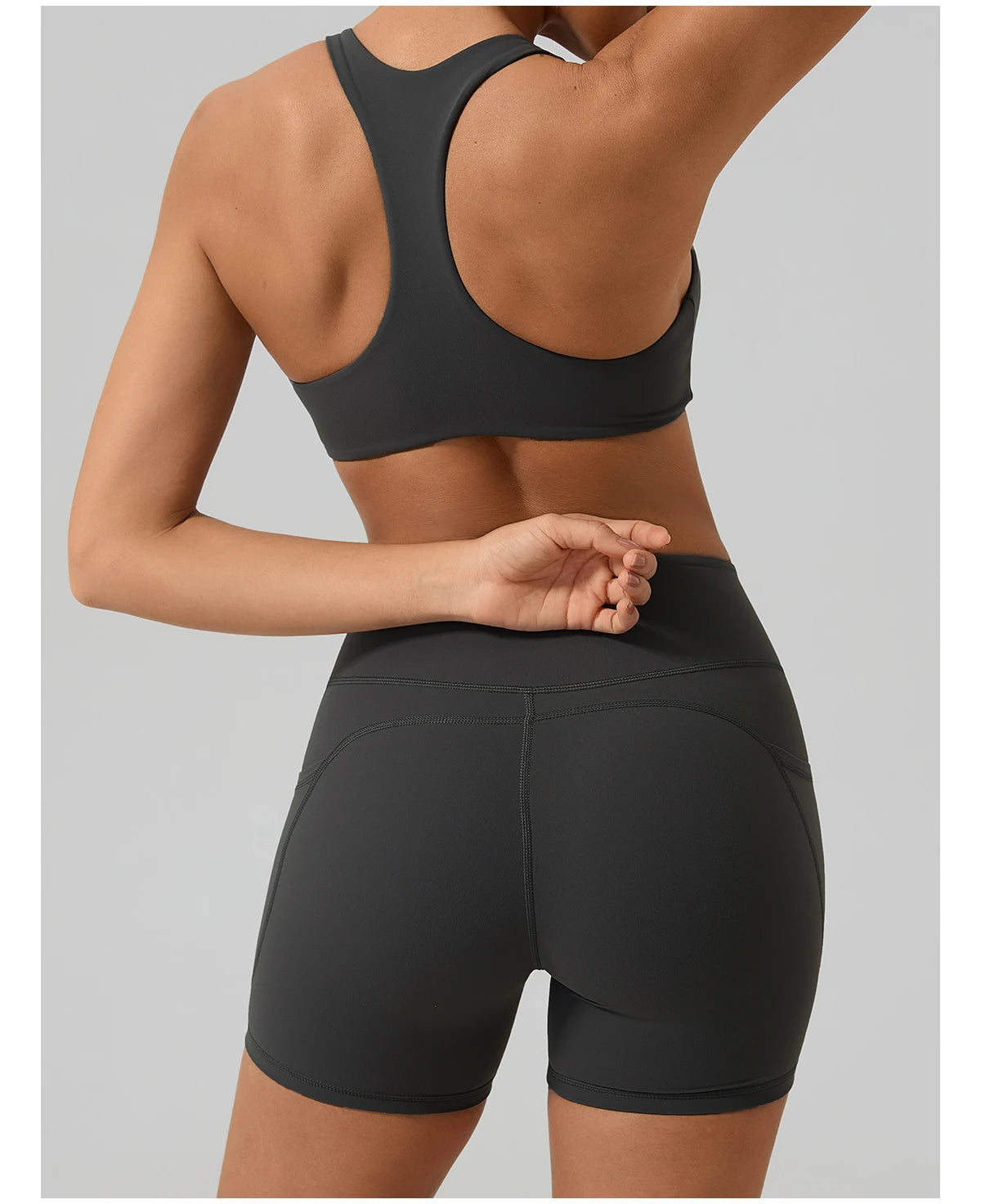 Hearuisavy Fitness Set 2Pcs Women Gym Sports Bra Running Sports Shorts With Pockets High Impact Breathable Racerback Yoga Tops