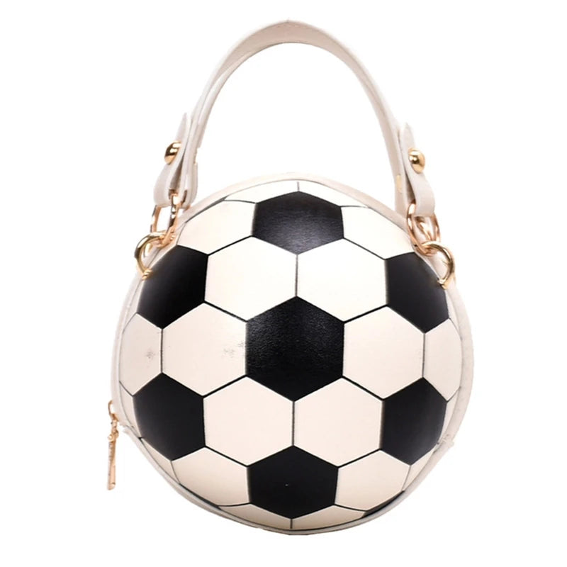 Women Ladies Football Volleyball Round Crossbody Shoulder Bag PU Leather Tote Purse Handbag Chain Purse Satchel