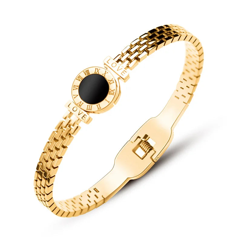 Woman Bijoux 18K Gold Plated Surgical Steel Back To Rome Love Letter Bracelet Roman Numeral Bangle