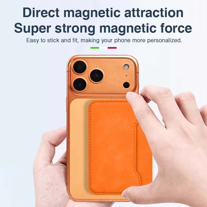 Thin Leather Wallet Magnetic Cellphone Card Holder For IPhone 16 15 14 13 18 17 Pro Max For Magsafe Bring Your Own Makeup Mirror