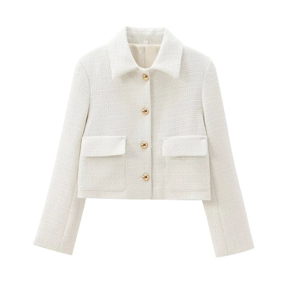 TRAF Women Fashion With Pockets Tweed Jacket Coat And High Waist Side Zipper Mini Skirt Female Two Piece Sets Mujer