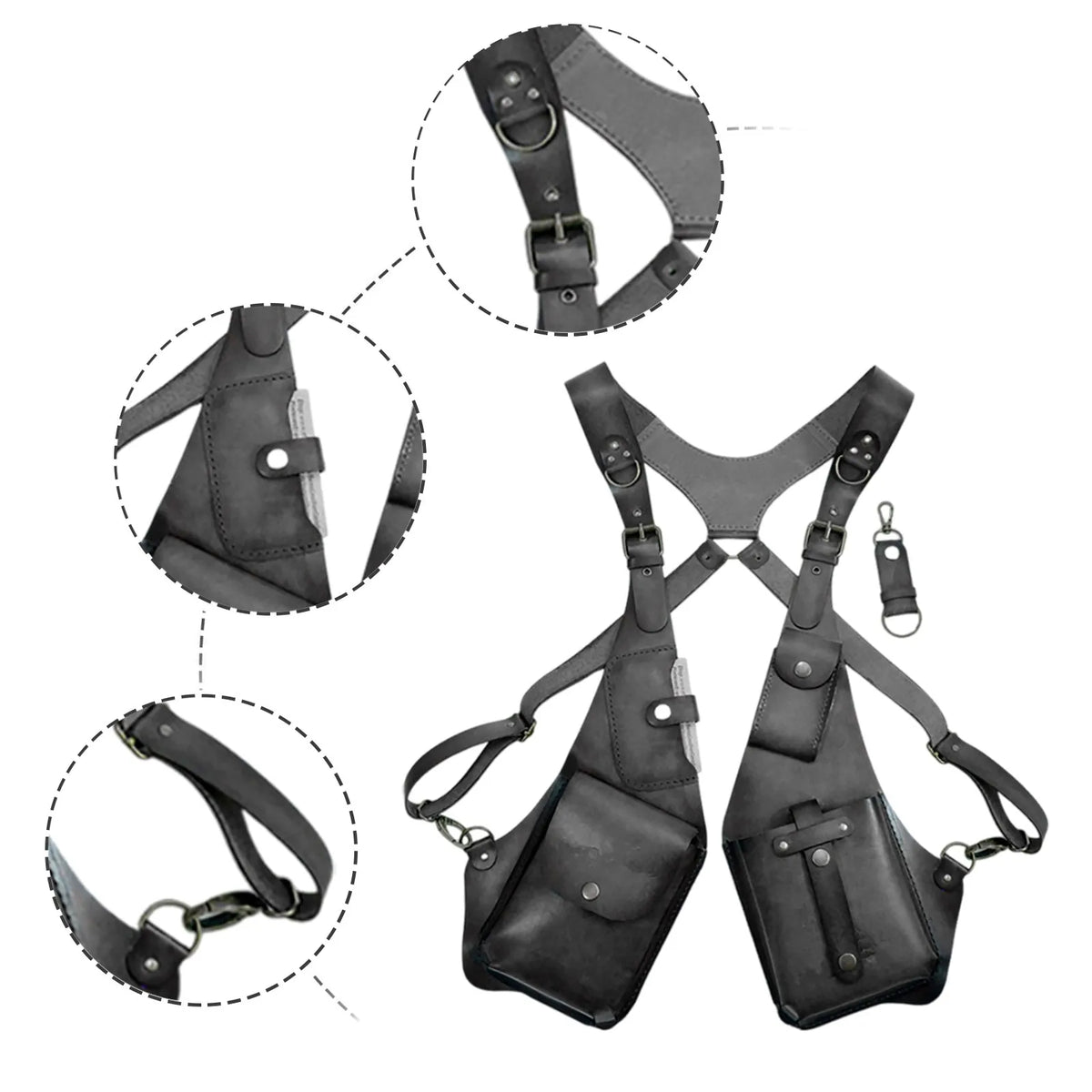 Leather Sling Gun Holster Medieval Jacket Vest Anti-theft Wallet Cosplay Motorcycle Style Phone Festival Bag Unisex Suit Clothes