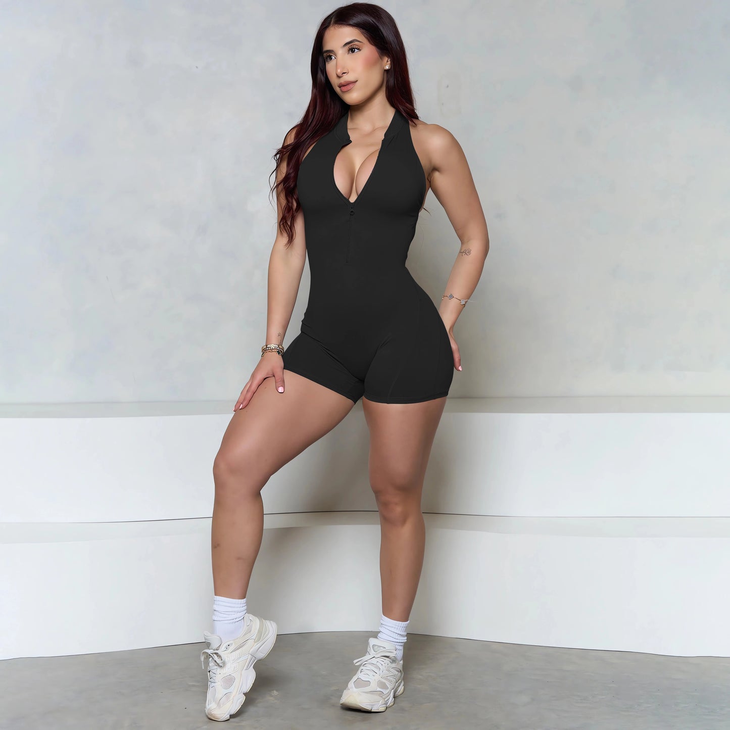 Women Bum Sleeveless ZIPPER Scrunch Butt Romper Women Sporty Jumpsuit Lycra Short Fitness Gym Overall New Workout Clothes