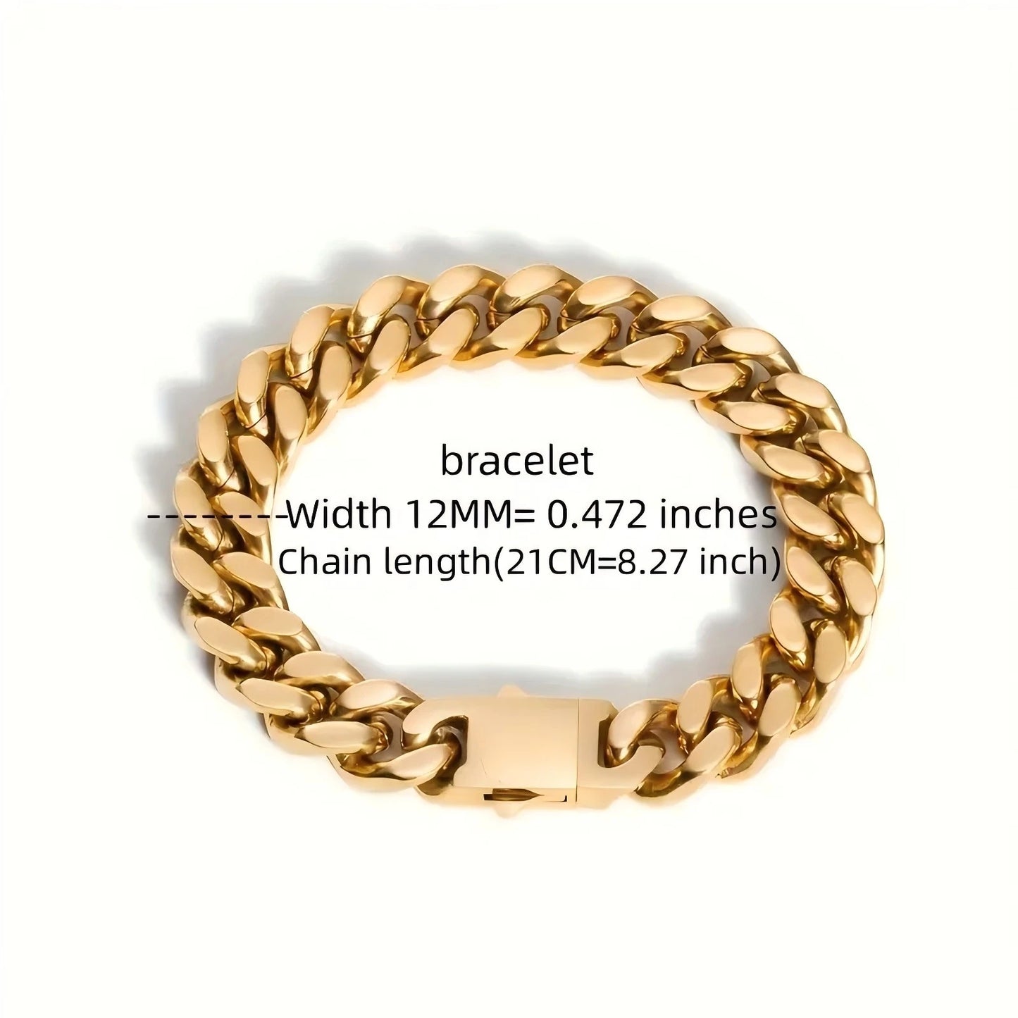 Stainless steel, 12mm gold-plated, necklace and hip-hop bracelet kit from the Cuban chain in Miami, gifts for men and women