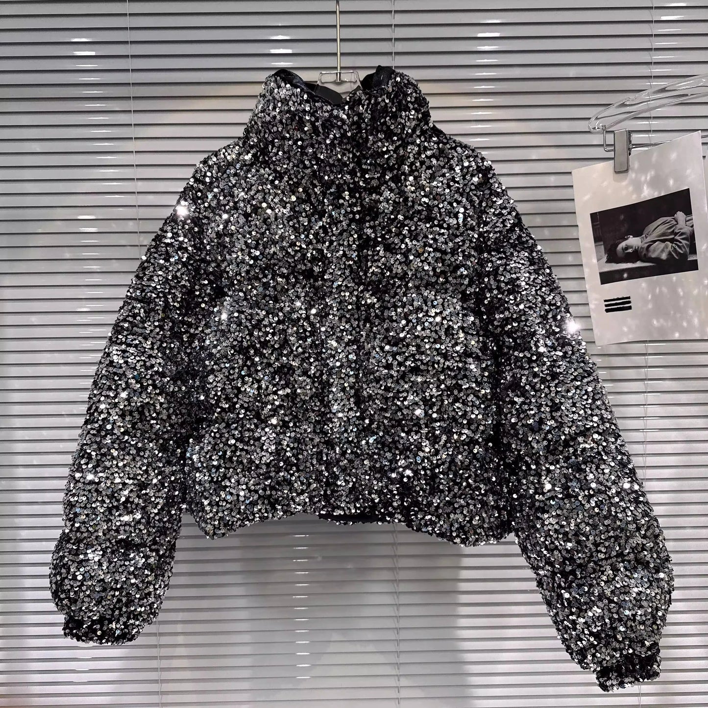DEAT Winter New Fashion Heavy Industry Colorful Sequin Stand Collar Warm Jacket For Women Cotton-padded Coat 11A07258