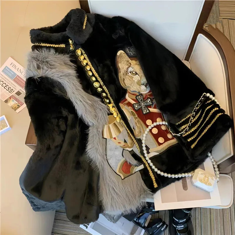 Women's Winter Faux Mink Fur Coats, Korean Embroidery Jacket, Female Loose Thicken Warm Clothes, High Quality, Promotion,New