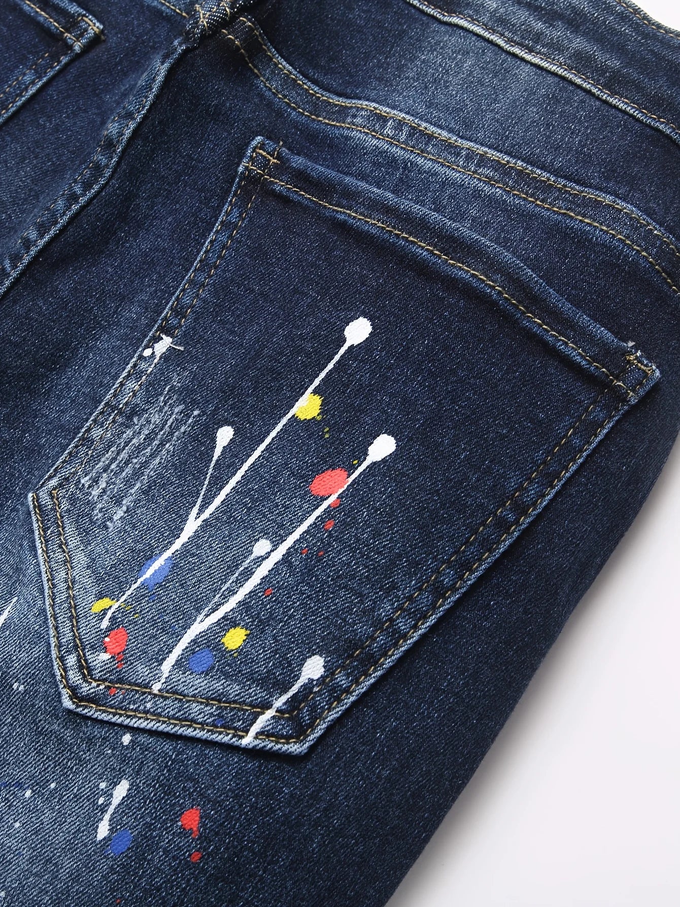 Men Skinny High Stretch Ripped Denim Jeans for Man Casual Pants Slim Fit Biker Trousers Hole Patchwork Paint Splatter Male Jeans