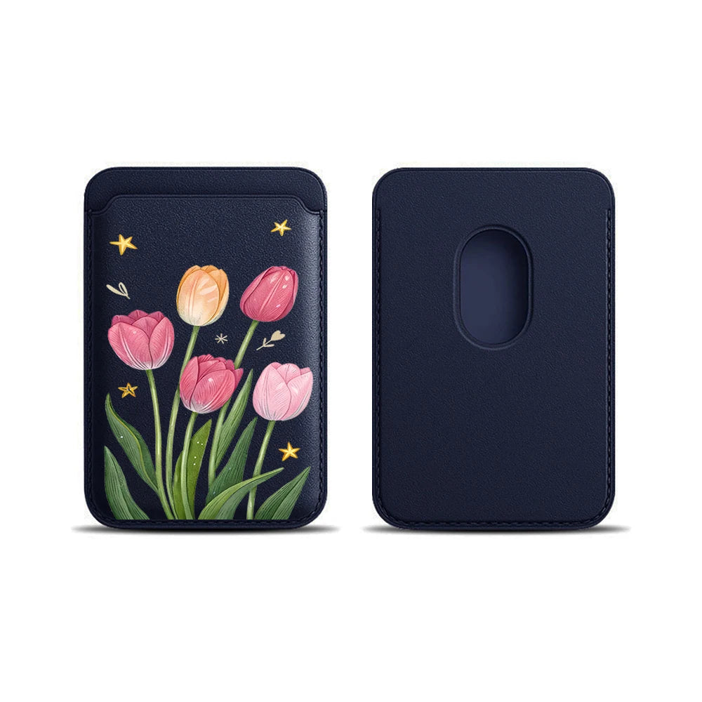 Tulip Flowers Leather Card Wallet Cases Phone Card Holder Magnetic Case Suitable For all iPhone for Magsafe Card Phone Back Bag