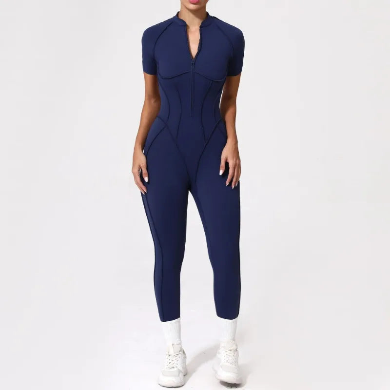 Women's Tracksuit Gym Workout Sports Clothes Outfit Zipper Jumpsuit Yoga Fitness Overalls Set Open Back Bodysuits Suit for Women