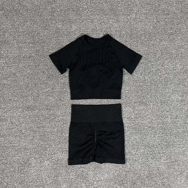 Sports Set Women Shorts Fitness Tights Seamless Yoga Set Crop Top Running Stretch High Waist Leggings Gym Sets Womens Outfits