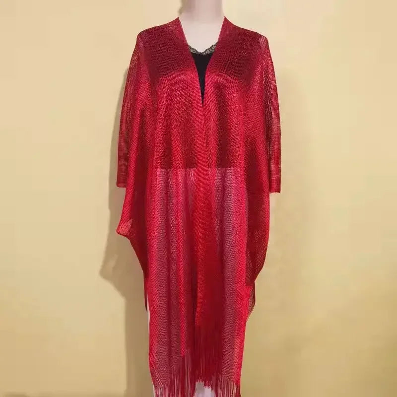 2024 Sexy Cover Up Fringe Frauen Quaste Mesh Sheer Shiny Gestrickte Tunika Strand Cover-ups Strand Kleid Strand Tragen Bademode weibliche