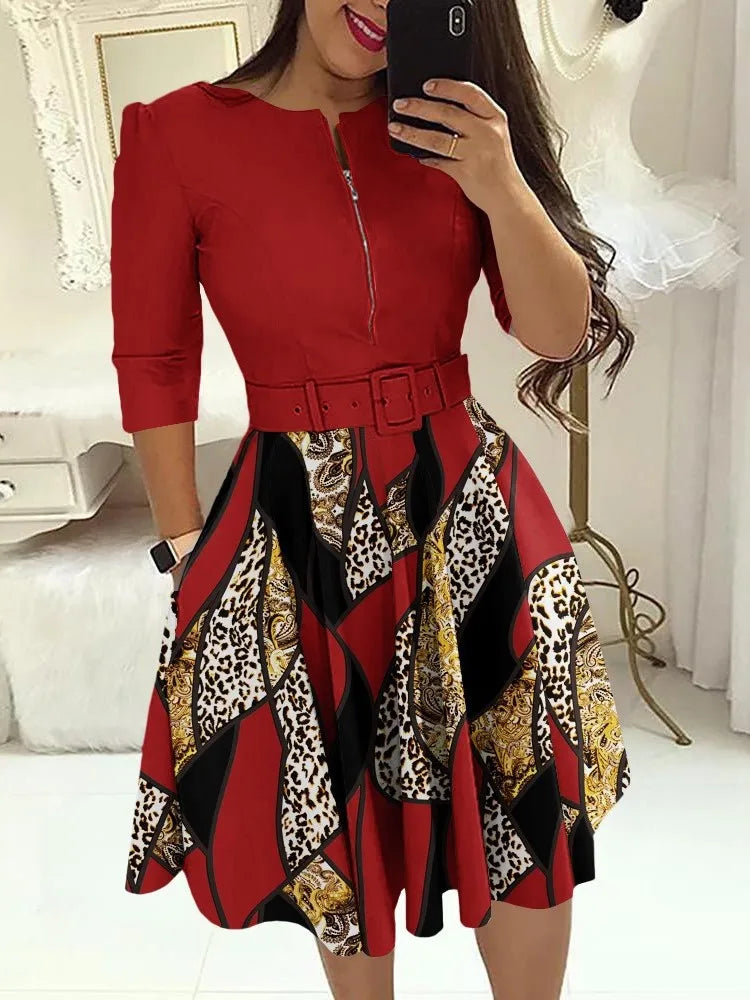 Casual O-neck Long Sleeve Dress Office Lady Spring Autumn Fashion Elegant Striped Print Pleated Dresses For Women 2023 Female