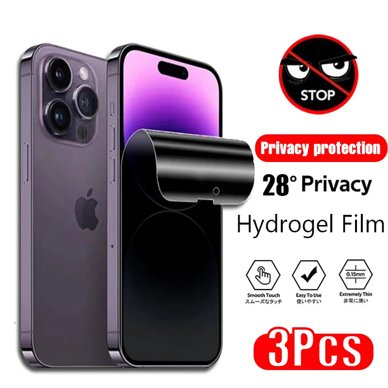 3Pcs Anti-Spy Hydrogel Film iPhone 17 16 15 14 13 12 11 Pro Max Privacy Screen Protectors Protective Film 14 Plus Not Glass 16E