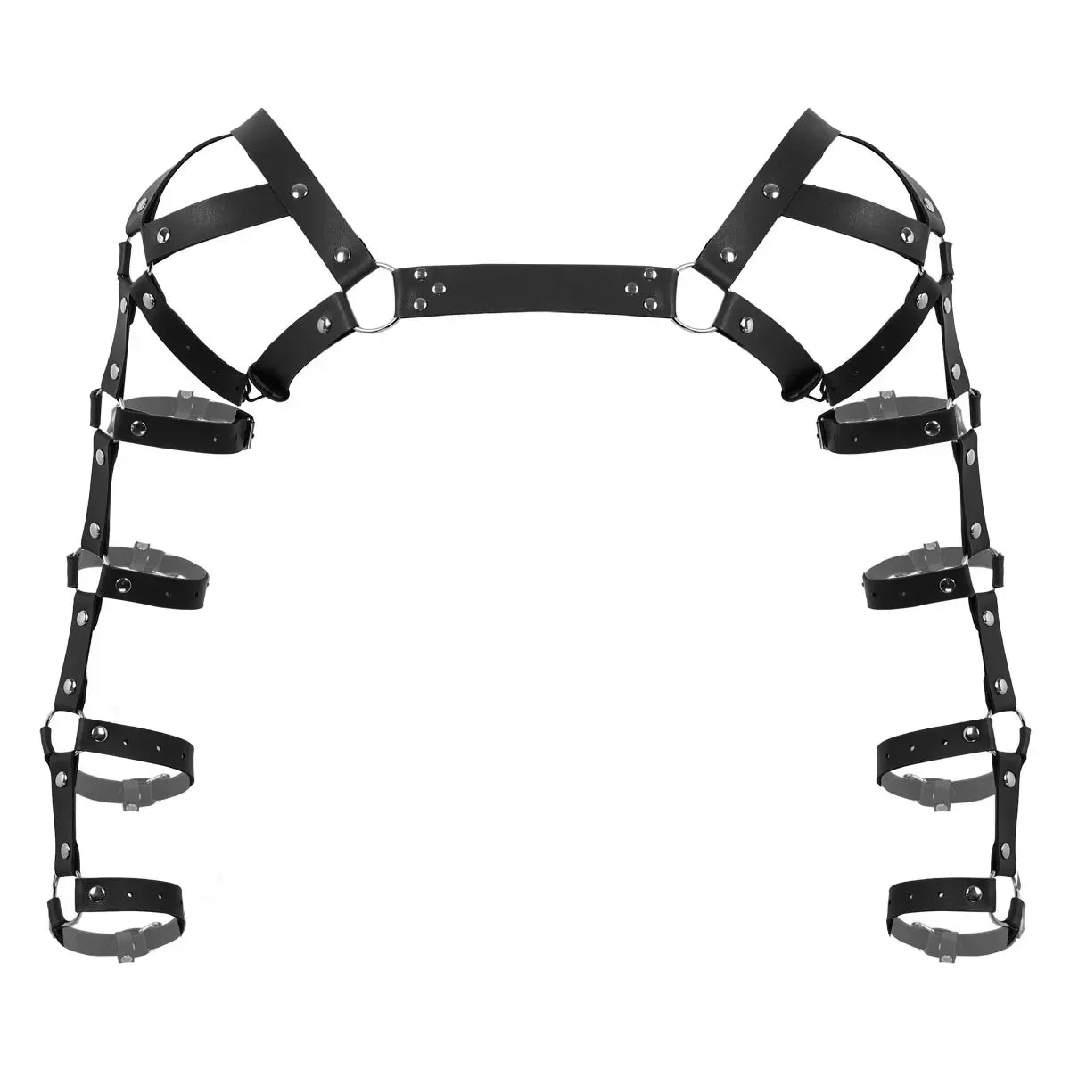 Sexy Harness Men Lingerie Gothic Punk Exotic Tanks Leather Arm Caged Body Chest Muscle Harness Costume Belt with Metal O Rings