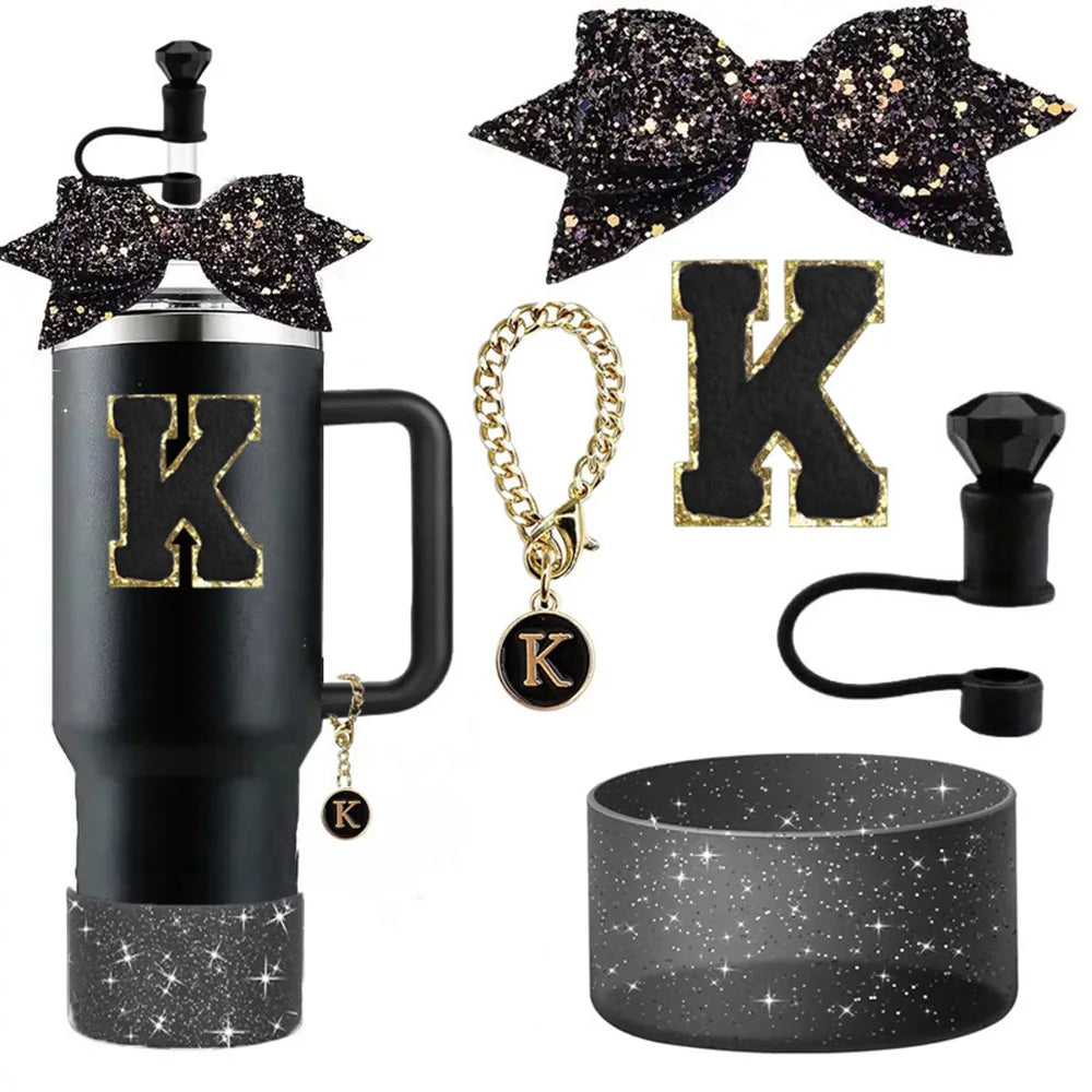 5pcs Accessories Set for Stanley 30oz 40oz Tumbler Cup Including 10mm Diamond Straw Cover Topper Bow Ties Initial Sticker