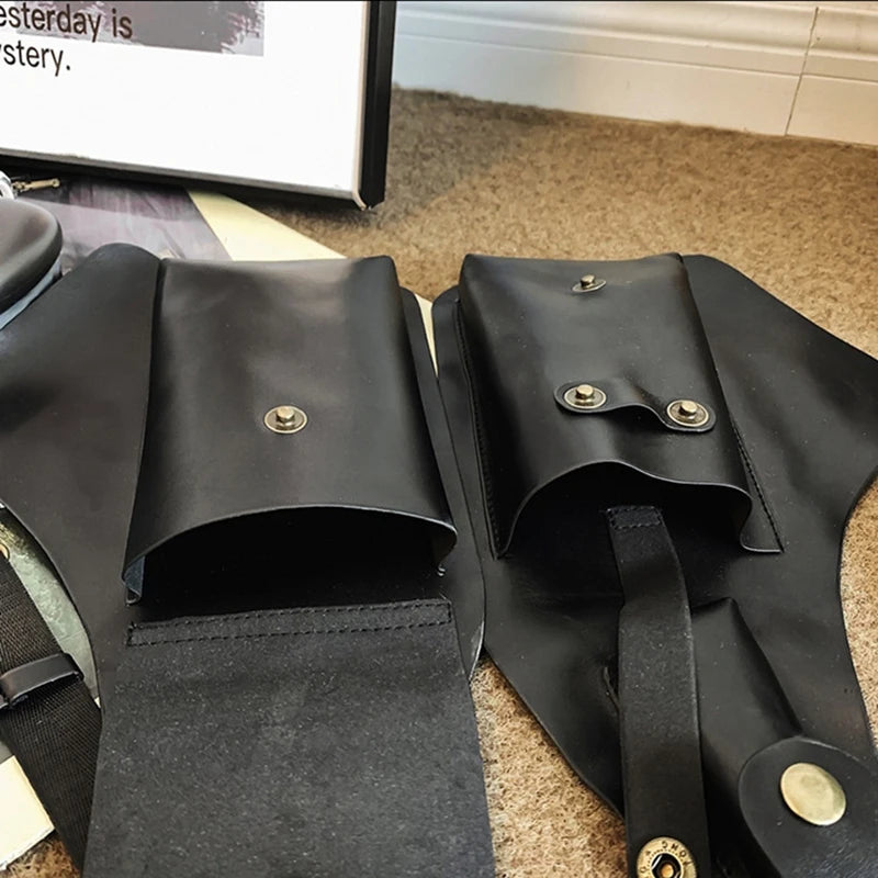 Men Women Steampunk Vintage PU Leather Shoulder Harness Bag Double Phone Wallet Case Holster Viking Underarm Purse Bag Costume
