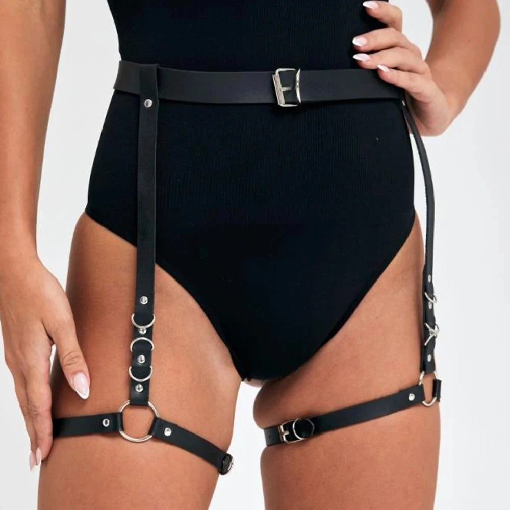 PU Leather Sexy Leg Harness Bdsm Body Bondage Women Lingerie Suspenders Fashion Thigh Garter Belt Gothic Fetish Rave
