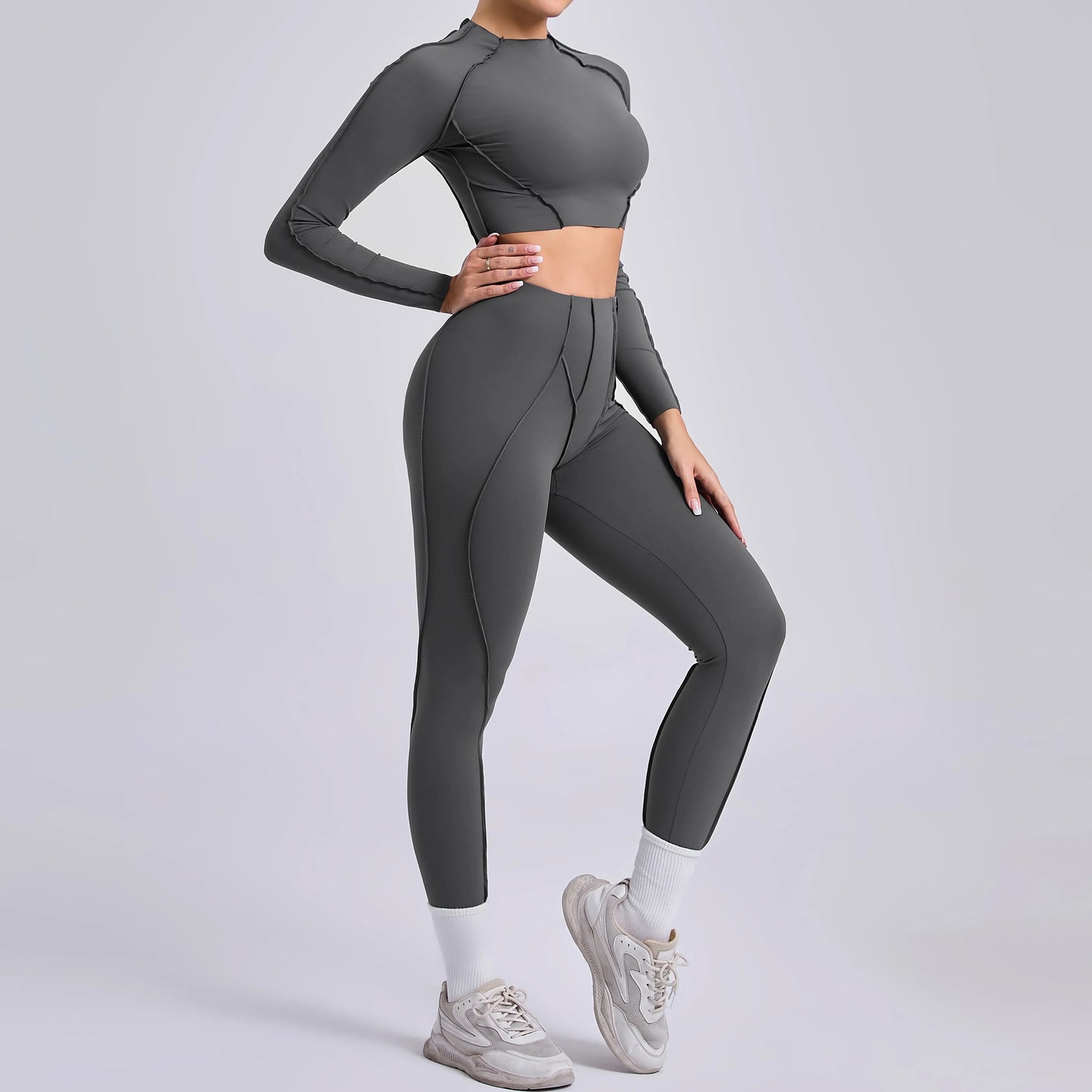 Sportswear Yoga Set Women's Workout Clothes Athletic Wear Sports Gym Legging Seamless Fitness Bra Crop Top Long Sleeve Yoga Suit