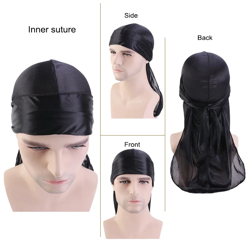 Long Tail Unisex Satin Doo Rag Durag Bandanas Cap Piratenhut Turban Herren Hip Hop Stirnband Biker Headwrap Damen Kopfbedeckung